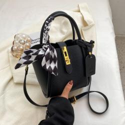 Silk scarf portable handbag factory bag wholesale quality handbags handbag factory bag wholesale Lychee pattern bucket bag