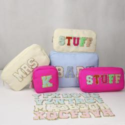 Keymay Rts Stock 21 Colors S M L Xl Bridesmaid Gift Diy Chenille Letter Patches Makeup Bag Organizer Cosmetic Bag Nylon Pouch
