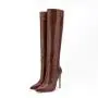 Bota Feminina Fashion Style Crazy Horse Pattern Pointy Toe Long Boots Side Zipper Stiletto High Heel Knee High Boots For Women