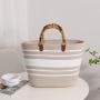 Striped Large Capacity Cotton Woven New Bamboo French Retro Straw Portable Beach Women'S Bag
