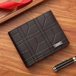 New men's wallet short money wallet youth fashion plaid horizontal soft leather wallet large capacity multi-card purse