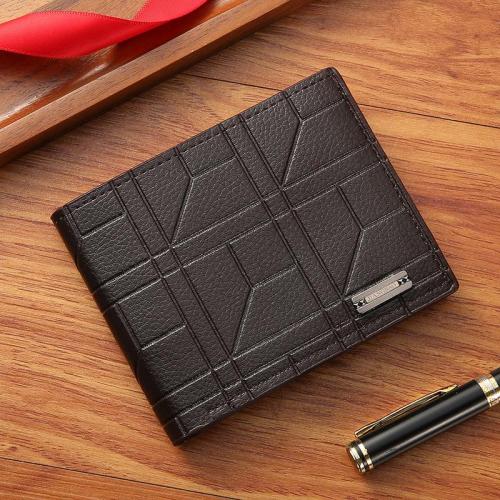 New men's wallet short money wallet youth fashion plaid horizontal soft leather wallet large capacity multi-card purse