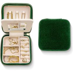 Custom Logo Velvet Jewelry Box Organizer Leather Earring Ring Necklace Bangle Portable Jewellery Travel Case with mirror