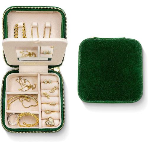 Custom Logo Velvet Jewelry Box Organizer Leather Earring Ring Necklace Bangle Portable Jewellery Travel Case with mirror