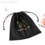 Custom Logo Printed Black Color Satin Drawstring Hair Packaging Extension Bag Soft Satin Silk Dust Underwear Pouch