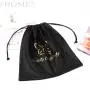 Custom Logo Printed Black Color Satin Drawstring Hair Packaging Extension Bag Soft Satin Silk Dust Underwear Pouch