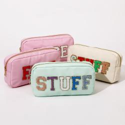Keymay Stock Fast Ship DIY Nylon Bag with Chenille Letter Patches MakeUp Bag Christmas Valentine Gift Cosmetic Bags for Travel