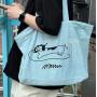 ZWY091 Puppy Embroidery Denim Women Tote Bag Outdoor Hundred Travel Work Shoulder Bag Daily Fashion Lightweight Organizer Bag