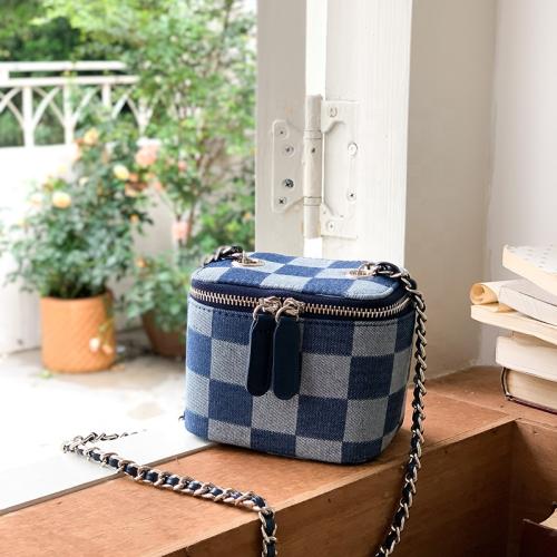 New Cross-Slung Chain Bag Fashion Chessboard Plaid Mini Denim Box Sling Shoulder Bag Small Square Crossbody Bag