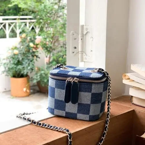 New Cross-Slung Chain Bag Fashion Chessboard Plaid Mini Denim Box Sling Shoulder Bag Small Square Crossbody Bag New Cross-Slung Chain Bag Fashion Chessboard Plaid Mini Denim Box Sling Shoulder Bag Small Square Crossbody Bag