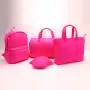 Keymay No MOQ Hot Pink Large Nylon Sports Tote Gym Bag Shoulder Weekender Overnight Bag for Women Travel Duffel Bag