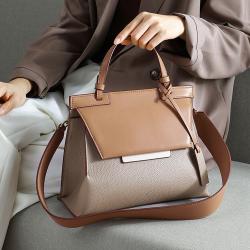 New Fashion Women's Bag Fashion High Texture Real Cow Leather Square Handbag Splicing Cow Leather One Shoulder Diagonal Bag