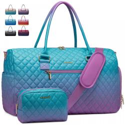 Fashion Gradient Travel Duffle Bag Unisex Carry On Luggage Bag with Shoe Compartment and Toiletry Pouch Weekender Overnight Bag