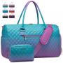 Fashion Gradient Travel Duffle Bag Unisex Carry On Luggage Bag with Shoe Compartment and Toiletry Pouch Weekender Overnight Bag