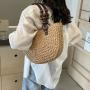 Custom 2024 Beaded handle Straw hand bag Trends Summer Tote Bags Vacation Handbags for Women Woven Basket Straw Beach Bag