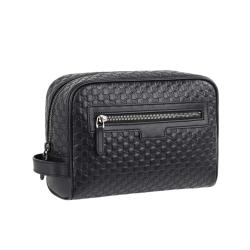 Custom Weaving Leather Cosmetic Bag Black Men's Toiletry Bag Large Travel Dopp Kit
