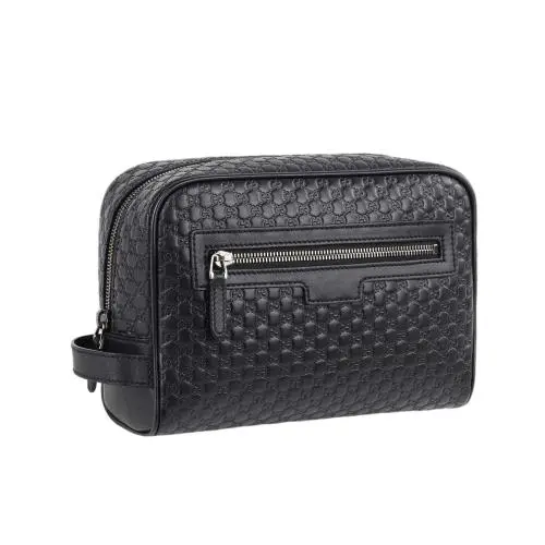 Custom Weaving Leather Cosmetic Bag Black Men's Toiletry Bag Large Travel Dopp Kit