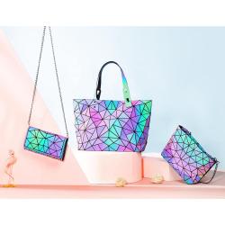 LOVEVOOK Brand  Reflection Purses shoulder bags wallet 3 pieces Set Ladies Geometric Luminous Bag geometric women Handbags