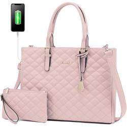 LOVEVOOK 2 PCS Waterproof Laptop Handbag Bag for Women Quilted Leather Computer Shoulder Briefcase 15.6 inch Laptop Tote Purses