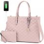 LOVEVOOK 2 PCS Waterproof Laptop Handbag Bag for Women Quilted Leather Computer Shoulder Briefcase 15.6 inch Laptop Tote Purses