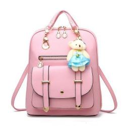Bags for women Korean Fashion PU Leather Backpack New Casual College Style with Hanging Bear Portable Single Strap for Students
