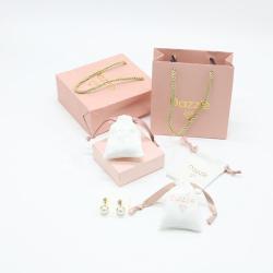 Custom Logo Printed Jewelry Box Gift Paper Pink Jewelry Bags Wholesale Suede Drawstring Earring Packaging Pouch