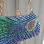 New peacock feather sequined bag chains shoulder vintage dress prom beaded women's clutch bag evening bag 2024