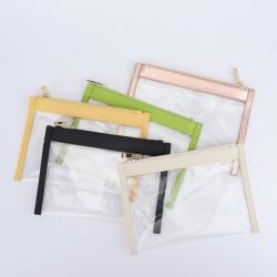 Keymay Stock 10 Multi Colors Waterproof Plastic Document Pouch Premium Women Clutch Purse Function Pencil Case PVC Zipper Bag