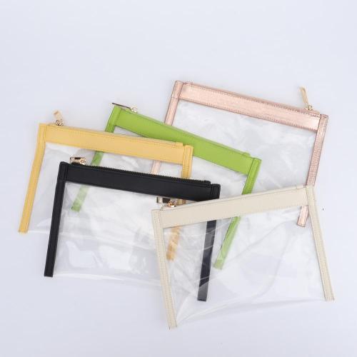 Keymay Stock 10 Multi Colors Waterproof Plastic Document Pouch Premium Women Clutch Purse Function Pencil Case PVC Zipper Bag