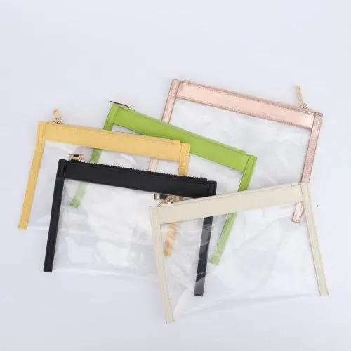 Keymay Stock 10 Multi Colors Waterproof Plastic Document Pouch Premium Women Clutch Purse Function Pencil Case PVC Zipper Bag