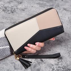 2024 new Korean women's wallet female long zipper soft leather large-capacity mobile phone bag splicing clutch bag card bag