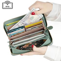 Designer Ladies Leather Long Wallet RFID Blocking Slim Women Card Holder Zipper Wallet cartera de mujer