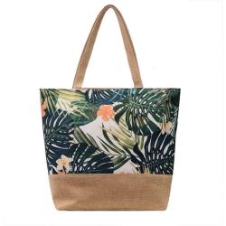 CCF527 Eco Friendly Reusable Canvas  Shopping Tote Bag Outdoor Beach Shoulder Bag Woman's Tote Zipped Closure Tote Bags