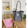 ZWY099 New Color Collision Plaid Cotton Girls Shoulder Bag Lightweight Travel Picnic Shopping Tote Bag Wholesale Checkered Bag