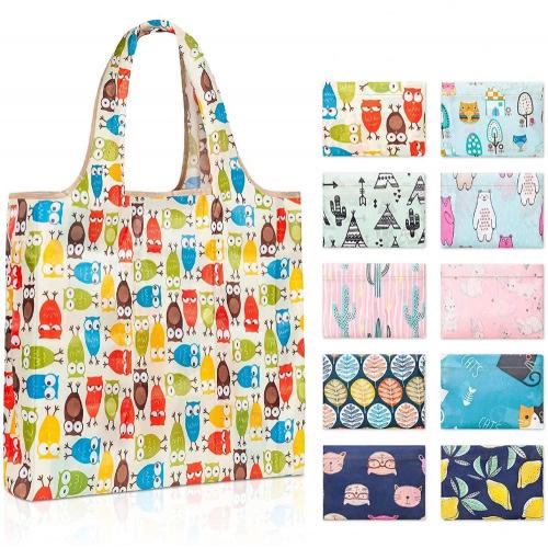 Durable and Machine Washable Reusable Grocery Bags 10 Pack Foldable Large Capacity Cloth Tote Shopping Bags