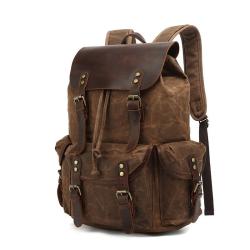 Hot Sale large capacity Canvas Bags high quality unisex Waxed retro rucksack custom leather travel vintage men backpacks