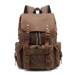 Droshipping Retro Style Brown Leather Backpack Bag Men's Genuine Leather Canvas Laptop Backpack For Travel Fashion backpack