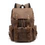 Droshipping Retro Style Brown Leather Backpack Bag Men's Genuine Leather Canvas Laptop Backpack For Travel Fashion backpack