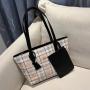 2024 Ladies Korean Style Handbag Large Capacity Check Print Tote Bag Single Strap New Fashionable Shopping Shoulder Bag Women