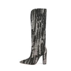 2022 Bottes Femme Ladies Autumn Winter V Neck Boots Pointy Toe Chunky Heels Stylish Long Boots Women Denim Knee High Boots