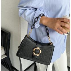 2024 Women's Underarm Bag New Fashion Single Shoulder Crossbody Bag Half Moon Pattern Flower Buckle Thick Chain PU Ladies Bag