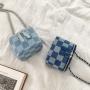 New Cross-Slung Chain Bag Fashion Chessboard Plaid Mini Denim Box Sling Shoulder Bag Small Square Crossbody Bag