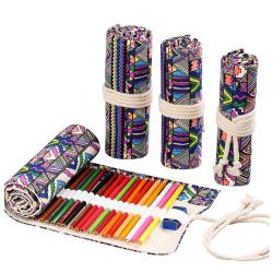 HR207 Stationery Ethnic Style Canvas Printing Simple Pen Roll Rope Bag Sketch Color Pencil Curtain Pouch Brush Pen Storage Bag