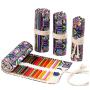 HR207 Stationery Ethnic Style Canvas Printing Simple Pen Roll Rope Bag Sketch Color Pencil Curtain Pouch Brush Pen Storage Bag