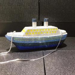 High Quality Handmade Boat Shape blue Crystal Evening Bag Made In China 2024