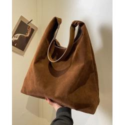 Original Vintage Women'S Large Pu Handbags Shoulder Bag Solid Color Simple Brown Leather Tote Bags