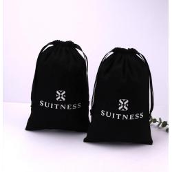 Hot Sale Cotton Twill Underwear Shoe Packaging Waterproof Bag Custom Logo Printed Black Drawstring Cotton Dust Pouch