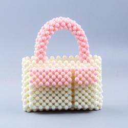 New Style 2024 Acrylic resin beads Colorful Small zipper Square Handmade Pearl Tote Bag Fashion Women Mini Beaded Handbags
