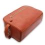 Portable travel cosmetic bag for men custom premium genuine leather makeup bag organizer with double zipper