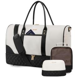 LOVEVOOK 3pcs/Set Travel Duffle Bag with Shoe Compartment & Wet Pocket Gym Sports Bag Overnight Weekender Bag for Women Men